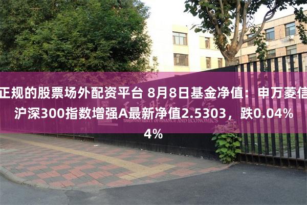 正规的股票场外配资平台 8月8日基金净值：申万菱信沪深300指数增强A最新净值2.5303，跌0.04%